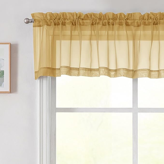 Gold Valances for Windows, Modern Solid Mini Small Window Curtains for Cafe by WelvetBLK
