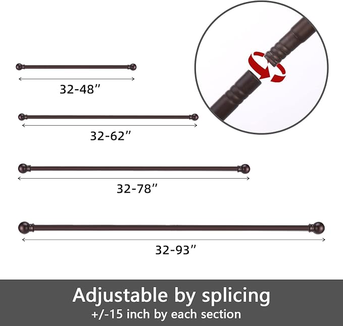 GXOACKJ Curtain Rods for windows 48 to 84-93 inch, 5/8 inch Decorative Brown - Image 6