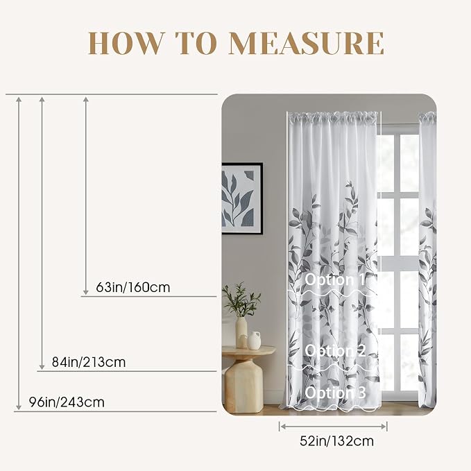 HOMEIDEAS Grey and White Semi Sheer Curtains, 84 Inches Long Light Filtering - Image 8