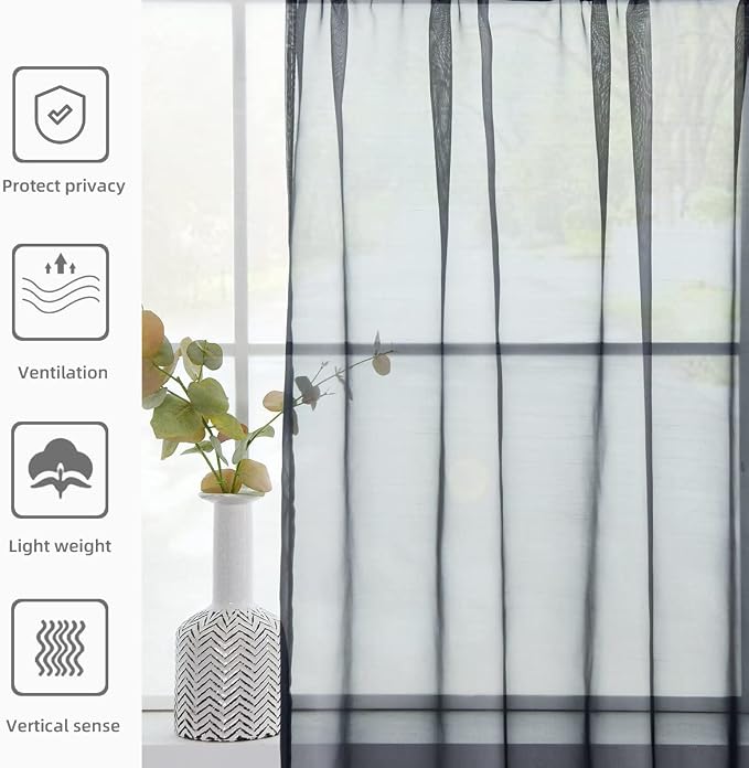 youleyar Solid Sheer Rod Pocket Curtain Voile Draperies 2 Panels White Beige - Image 5