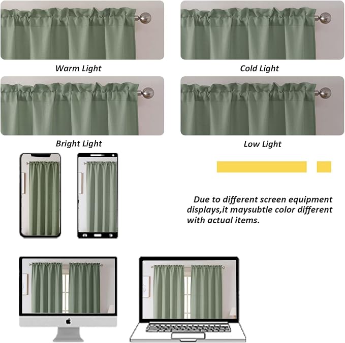 Chyhomenyc Sage Green Valance for Windows, Light Filtering Faux Linen Solid - Image 7