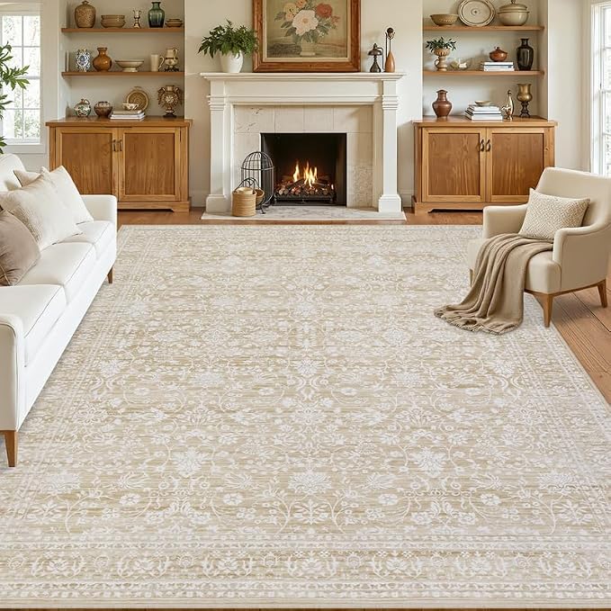 8x10 Area Rugs Living Room: Bedroom Washable Carpet Natural Beige | Large by Luxturiy