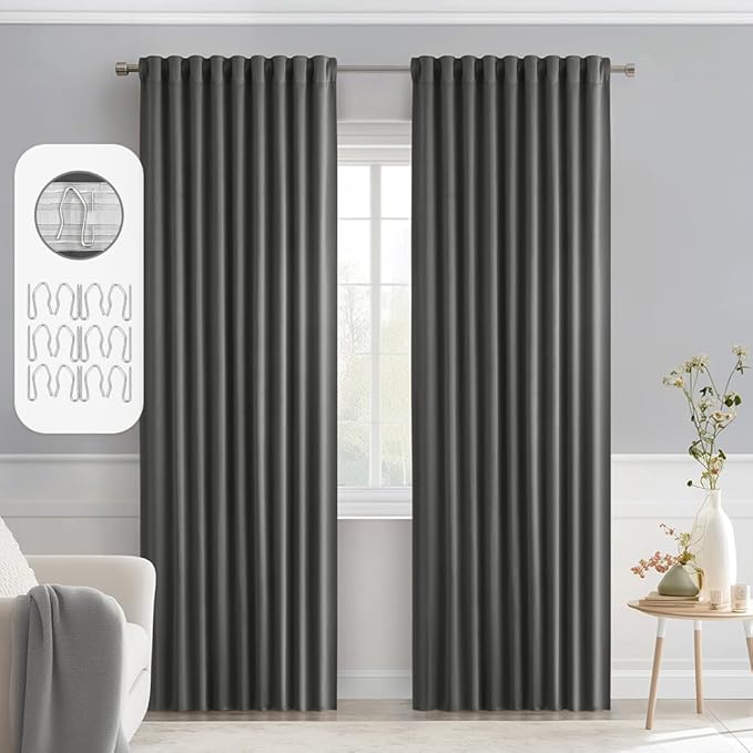 MIULEE Back Tab Grey Blackout Curtains 90 Inch Long 2 Panels Set by MIULEE