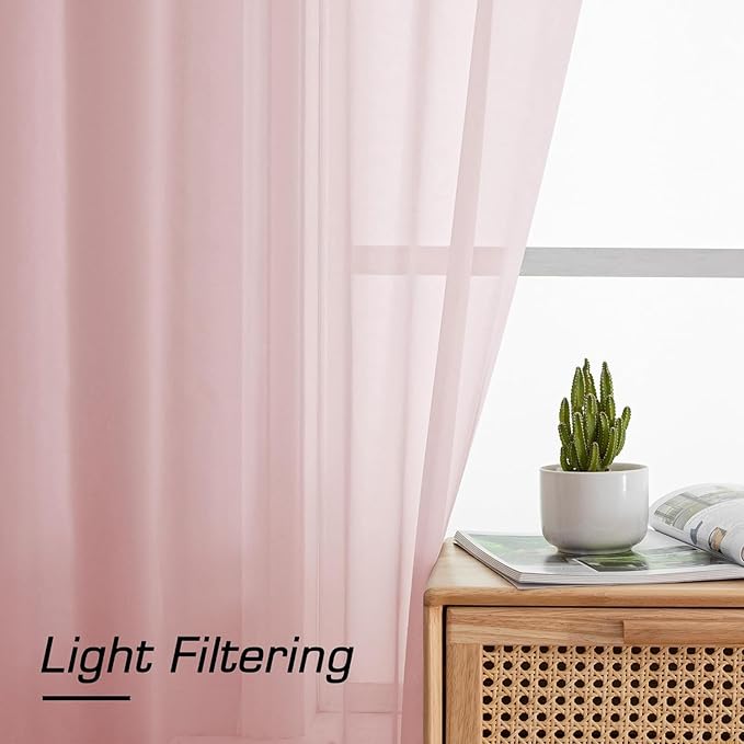 Aiyufeng Blush Pink Sheer Curtains 63 Inch Length 2 Panels Set, Light Filtering - Image 6