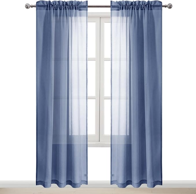 DWCN Sheer Curtains Semi Transparent Voile Rod Pocket Curtains - Image 9