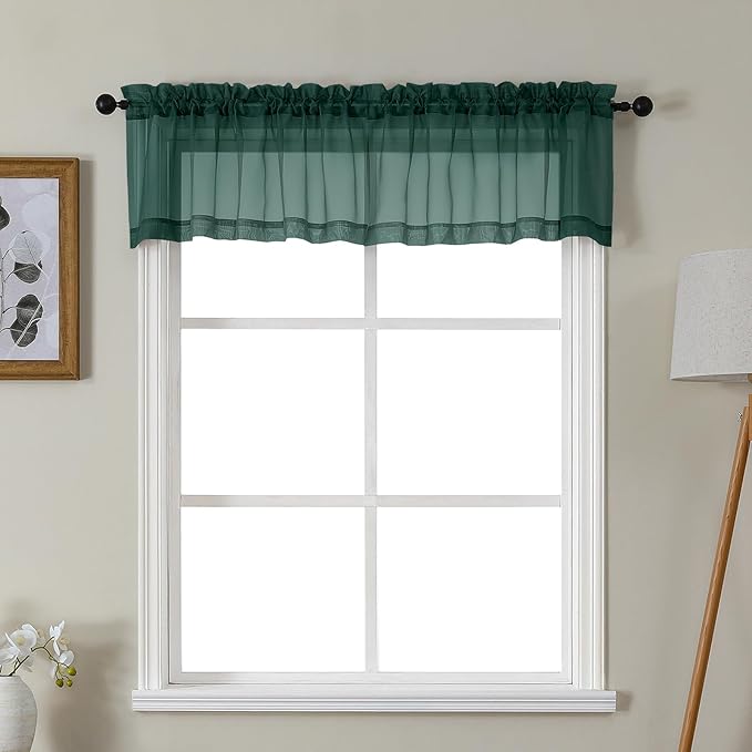 Gwine Hunter Green Valances for Windows, Small Light Filtering Rod Pocket Cafe by Gwine