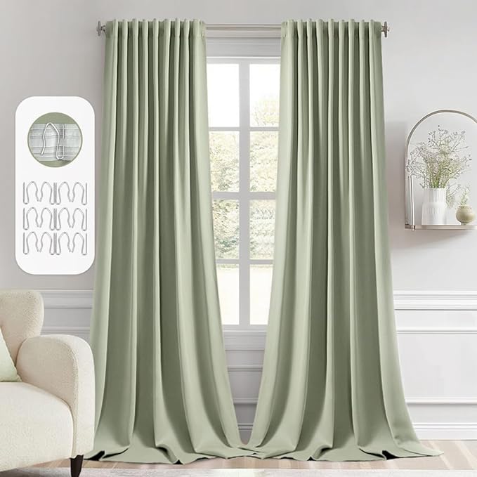 MIULEE Back Tab Sage Green Curtains 96 Inch Long 2 Panels Set by MIULEE