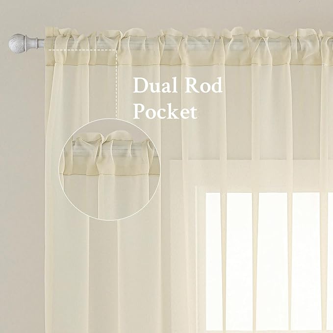 MIULEE 2 Panels Solid Color Light Cream Sheer Window Curtains Elegant Window - Image 2