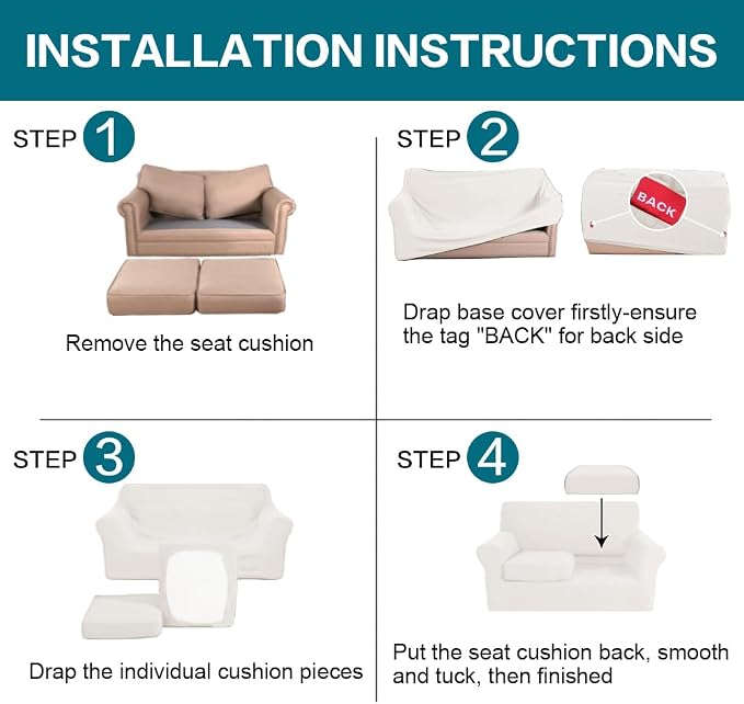 Turquoize 3 Piece Sofa Covers for 2 Cushion Couch Sofa Slipcover Soft Couch - Image 6