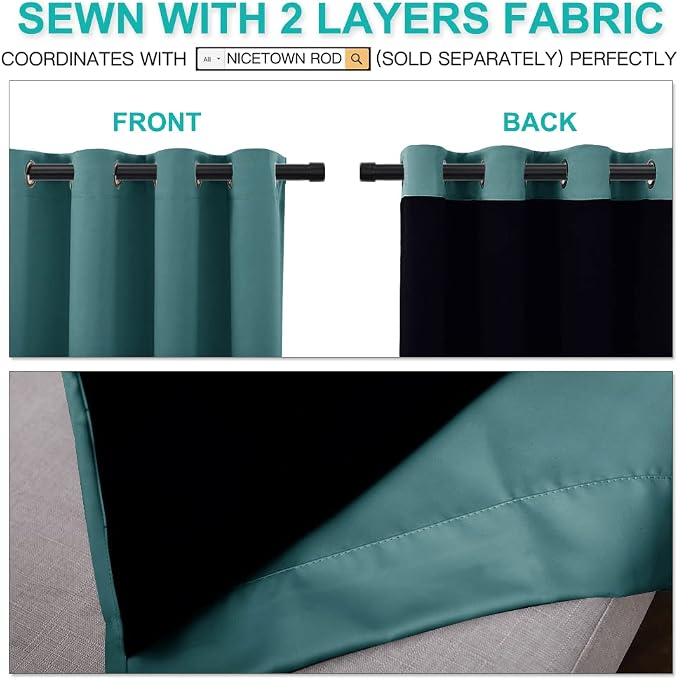NICETOWN Complete 100% Blackout Curtain Set, Thermal Insulated & Energy - Image 4