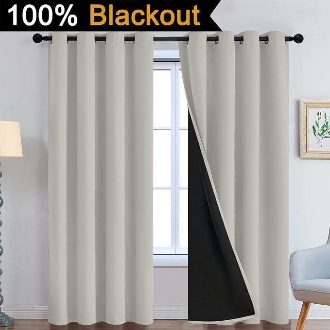 Yakamok Cream Beige 100% Blackout Curtains, Thermal Insulated Total Blackout - Image 7