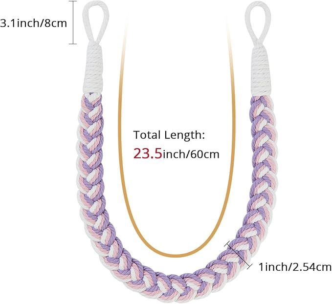 NICEEC 2 Pack Natural Cotton Rope Curtain Tiebacks Elegant Boho Style - Image 3