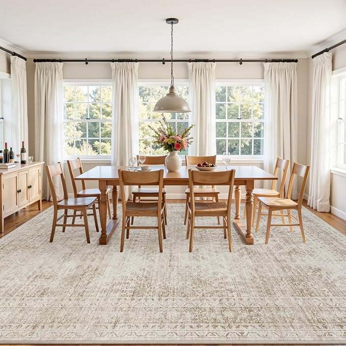 4x6 Area Rugs Living Room: Bedroom Neutral Washable Carpet Brown | Vintage Boho - Image 9