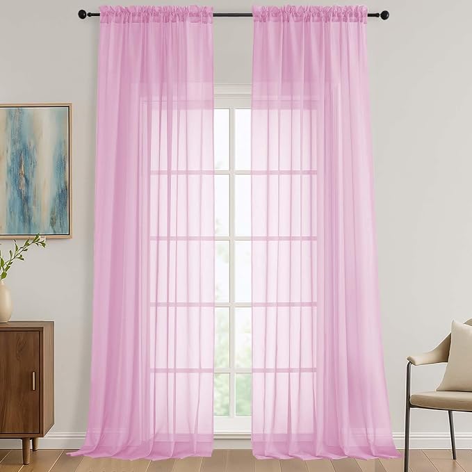 OVZME Light Pink Sheer Curtains 120 Inches Long 2 Panels Set, 59 Inch Extra by OVZME