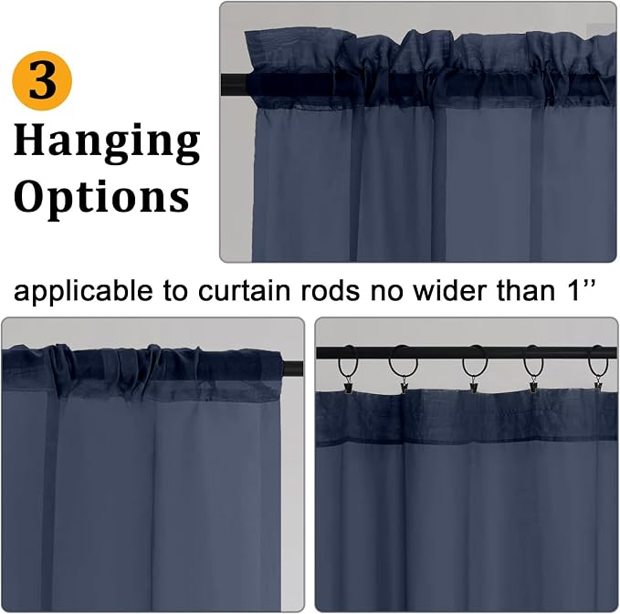 Gwine Navy Blue Sheer Curtains 96 Inches Long 2 Panels, Elegant Window - Image 4