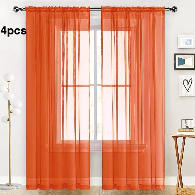 SpaceDresser Burnt Orange Sheer Curtains 4 Panels Rod Pocket Semi-Sheer Curtain - Image 2