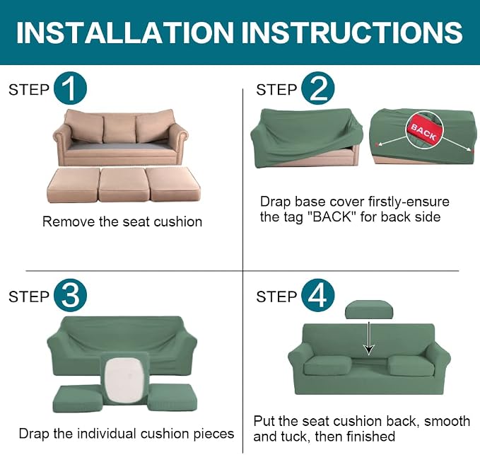 Turquoize 4 Piece Sofa Covers for 3 Cushion Couch Sofa Slipcover Soft Couch - Image 6