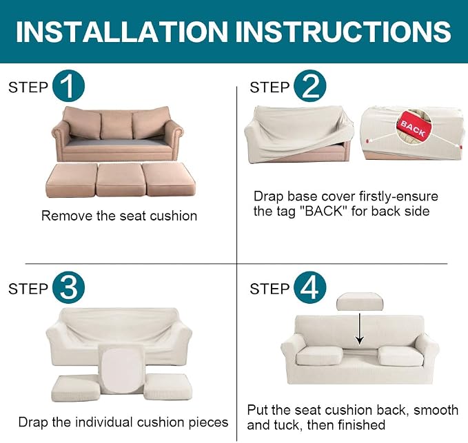Turquoize 4 Piece Sofa Covers for 3 Cushion Couch Sofa Slipcover Soft Couch - Image 7