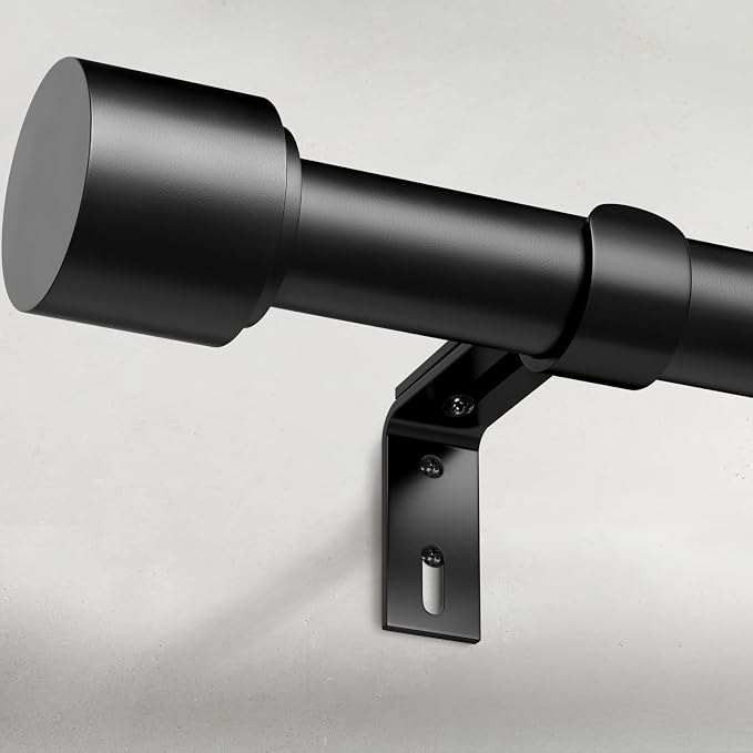 GEEBOBO Black Curtain Rods for Windows 48 to 84 Inch, 1 Inch Adjustable Heavy by GEEBOBO