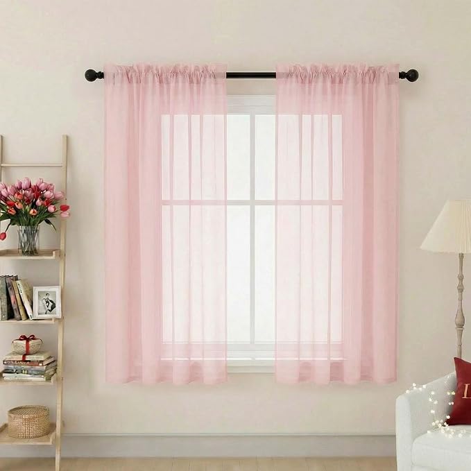 Sheer Blush Curtains for Bedroom Living Room 63 Inch Length 2 Panels, Airy Soft by WelvetBLK