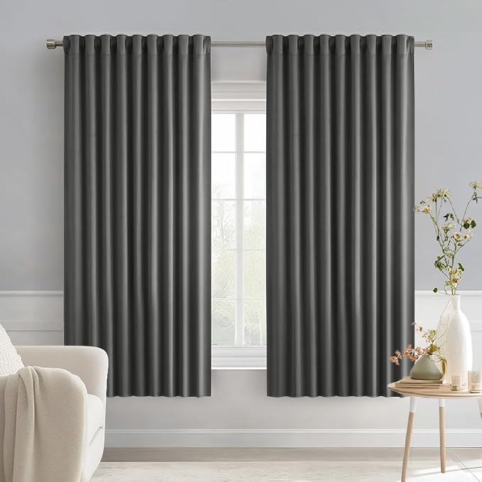 MIULEE Grey Back Tab Blackout Curtains 63 Inch Length 2 Panels Set by MIULEE
