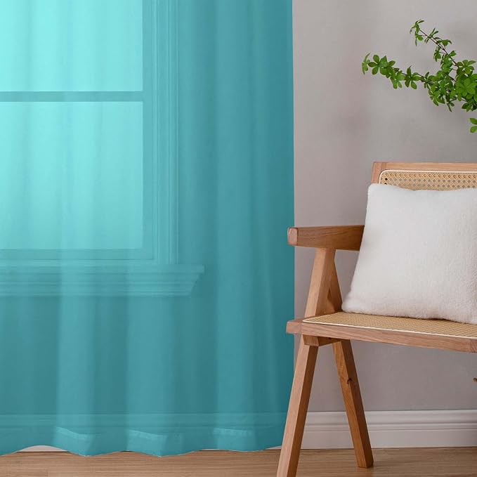 Sheer Turquoise Curtains for Bedroom Living Room 63 Inch Length 2 Panels - Image 9