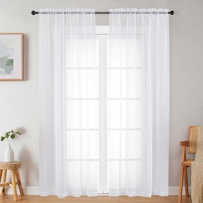 Sheer White Curtains for Bedroom Living Room 90 Inches Long 2 Panels Set by WelvetBLK