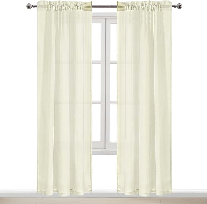 DWCN Ivory Sheer Curtains Semi Transparent Voile Rod Pocket Curtains - Image 9