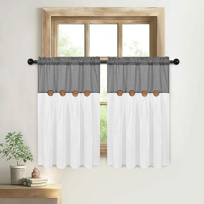 Boho Kitchen Curtains 36 Inch Length, Farmhouse Cotton Linen Tier Curtains - Image 8