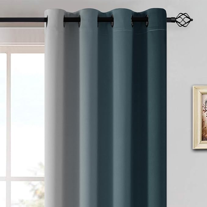 Yakamok Greyish White and Stone Blue Ombre Curtains, Light Blocking Curtains - Image 3