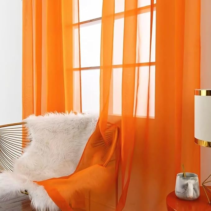 SpaceDresser Basic Rod Pocket Sheer Voile Window Curtain Panels Orange 1 Pair 2 - Image 3
