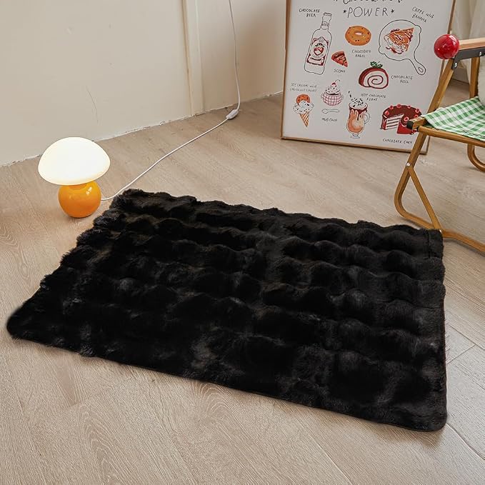 Black Rabbit Plush Rug 2'x3', Fluffy Faux Fur Shaggy Area Rug - Image 3