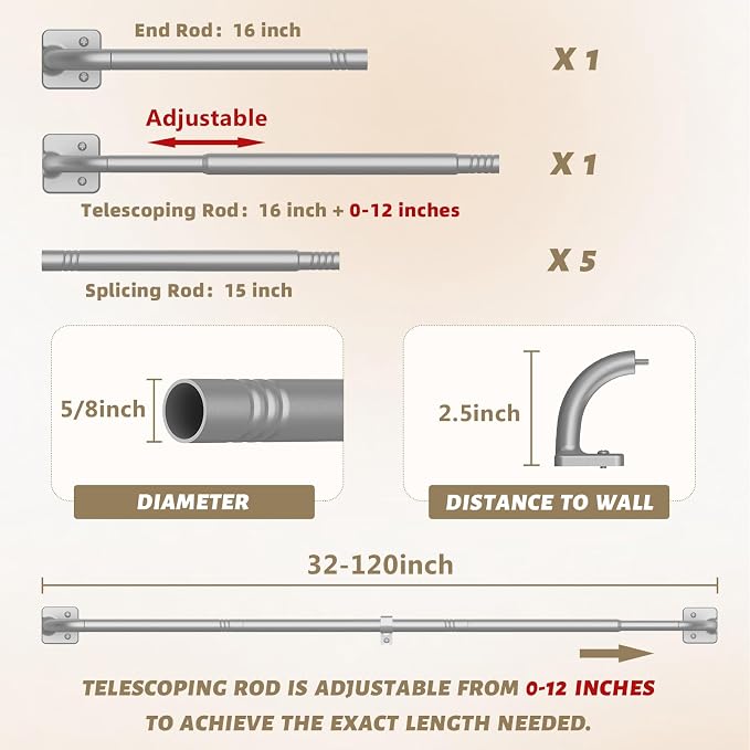 UIOSANRT Silver Curtain Rods, 5/8" Diameter, 32 - Image 5