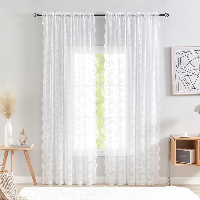 YJ YANJUN Vintage Lace Curtains 80 Inch Length by YJYANJUN