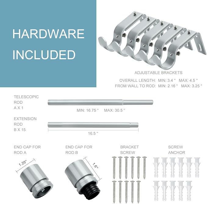 Byondeth Curtain Rods for Windows 16 to 240 Inches Adjustable Length 1 Inch - Image 4