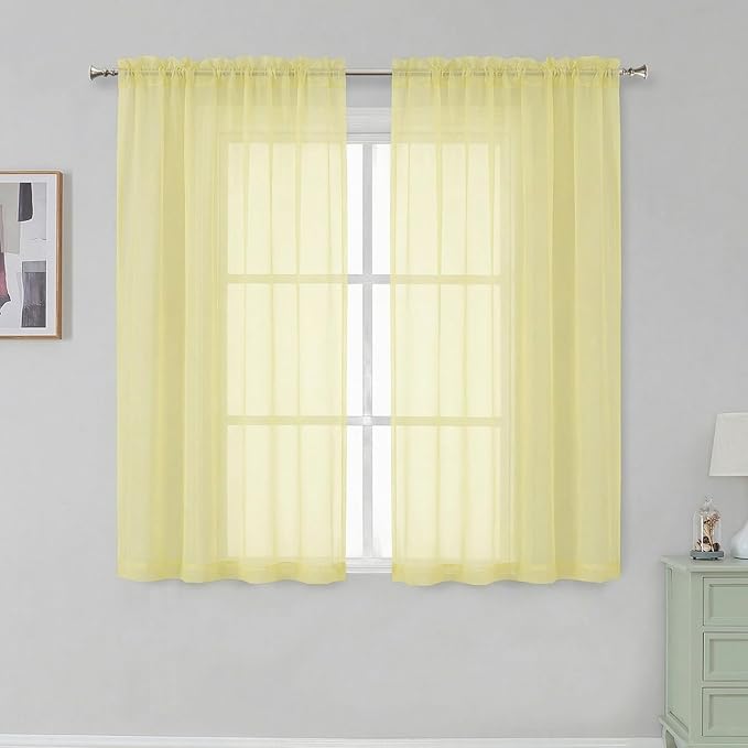 Simplebrand Light Yellow Rod Pocket Top Solid Voile Sheer Curtains by Simplebrand
