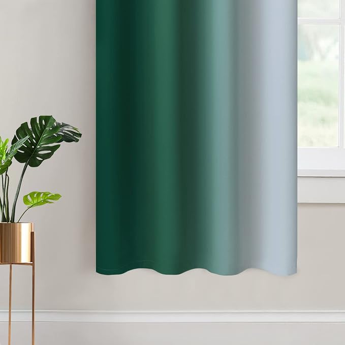 Yakamok Dark Green Ombre Curtains 63 Inches Long, Light Blocking Gradient Color - Image 4