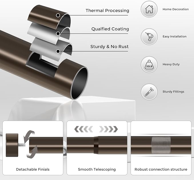 VOIIY Bronze Curtain Rods for Windows 18 to 42 Inch, Size:18-42 Inch, Antique - Image 7