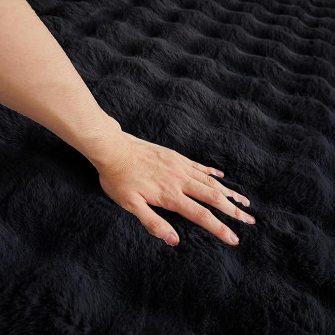 Black Rabbit Plush Rug 2'x3', Fluffy Faux Fur Shaggy Area Rug - Image 5