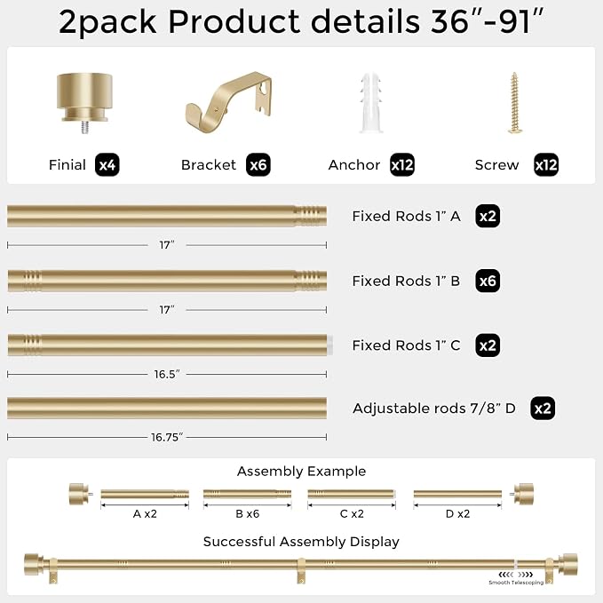 Modern Gold Curtain Rods 2 Pack - Image 5
