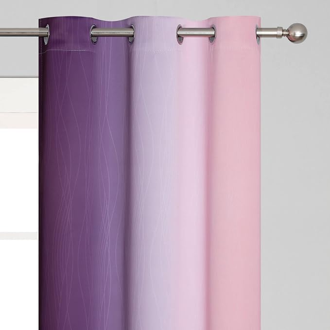Pink and Purple Curtains 45 Inch Length 2 panels, Full Light Blocking Ombre - Image 4
