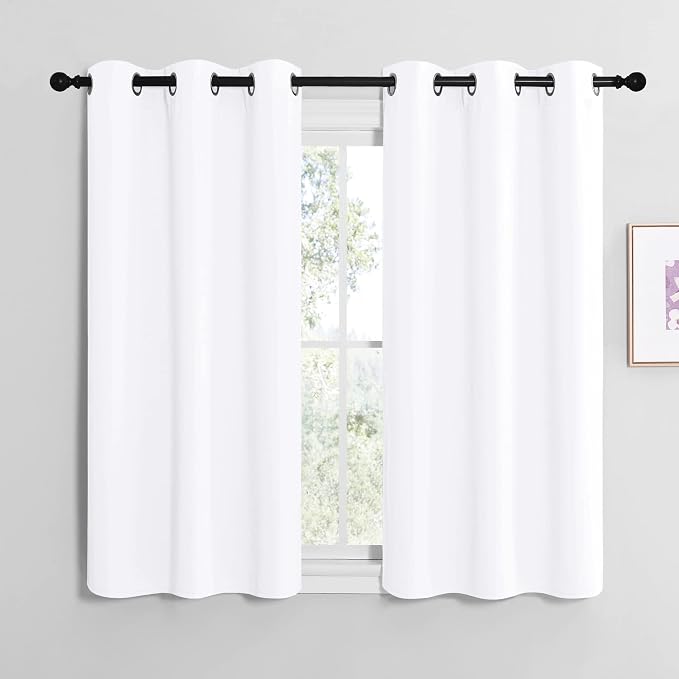 NICETOWN White Lightweight Fabric Curtain Panels, 48 inch Length, Non-Blackout by NICETOWN