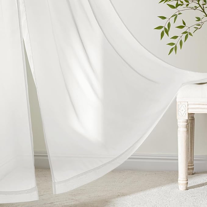 MIULEE Beige White Sheer Curtains 84 Inches Long 4 Panels 42 x 84 Inches | - Image 6
