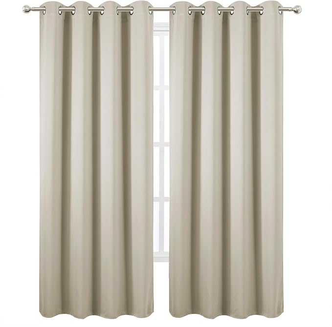 LEMOMO Blackout Curtains 52 x 90 Inch Long Light Beige Curtains Set of 2 Panels - Image 2