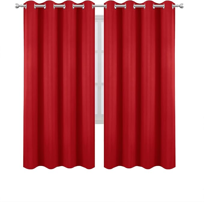 LEMOMO Blackout Curtains 66 x 72 Inch Long Bright Red Curtains Set of 2 Panels - Image 2