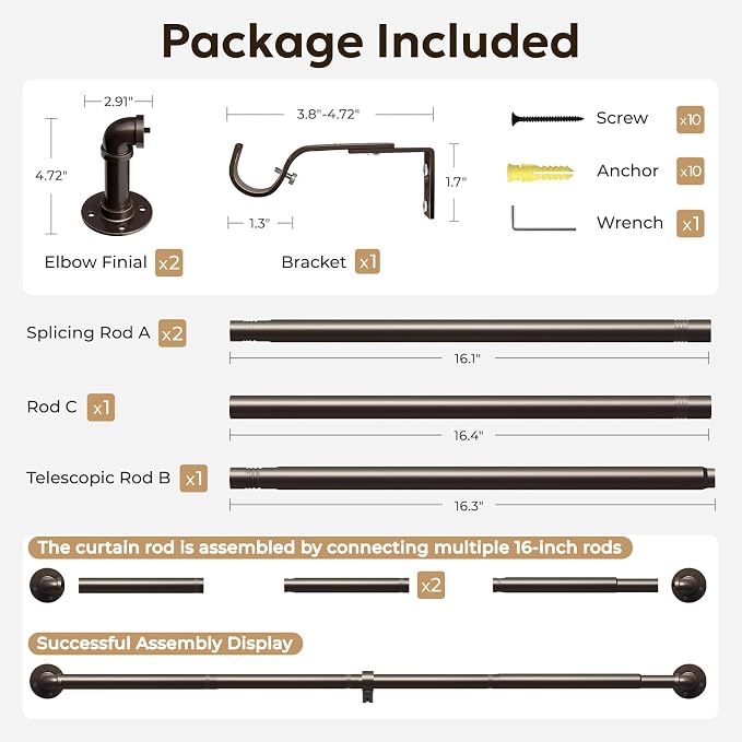 Zeerobee Curtain Rods for Windows 32 to 72, 1 Inch Industrial Wrap Around - Image 7