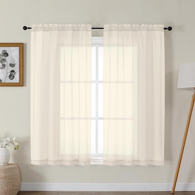 Gwine Cream Sheer Curtains for Bedroom 54 inches Long 2 Panels, Light Filtering by Gwine