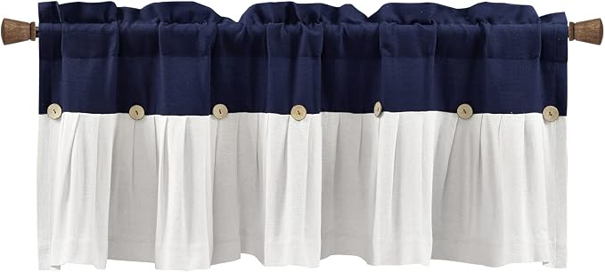 Lush Decor Linen Button Farmhouse Valance Curtians 52"W x 18"L Navy & White - Image 4