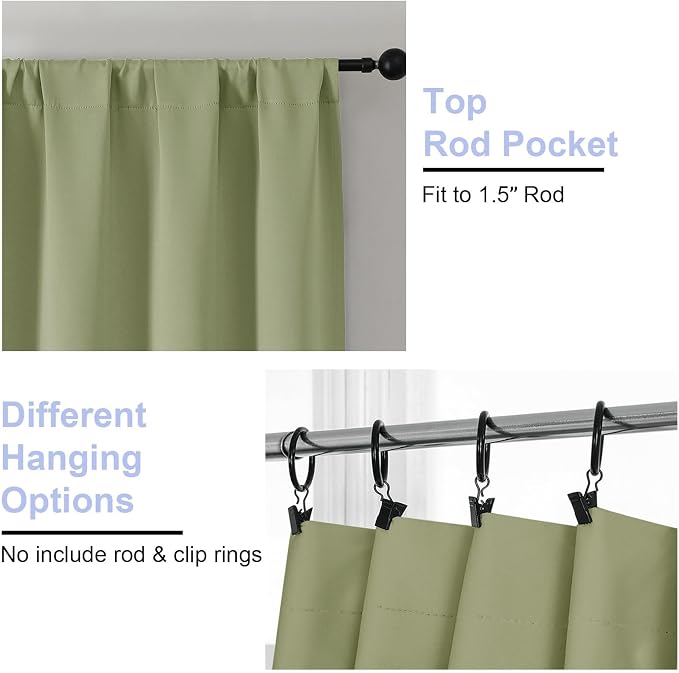 Simplebrand Ava Sage Green Short 24 Inches Blackout Curtain 2 Panels Set - Image 4