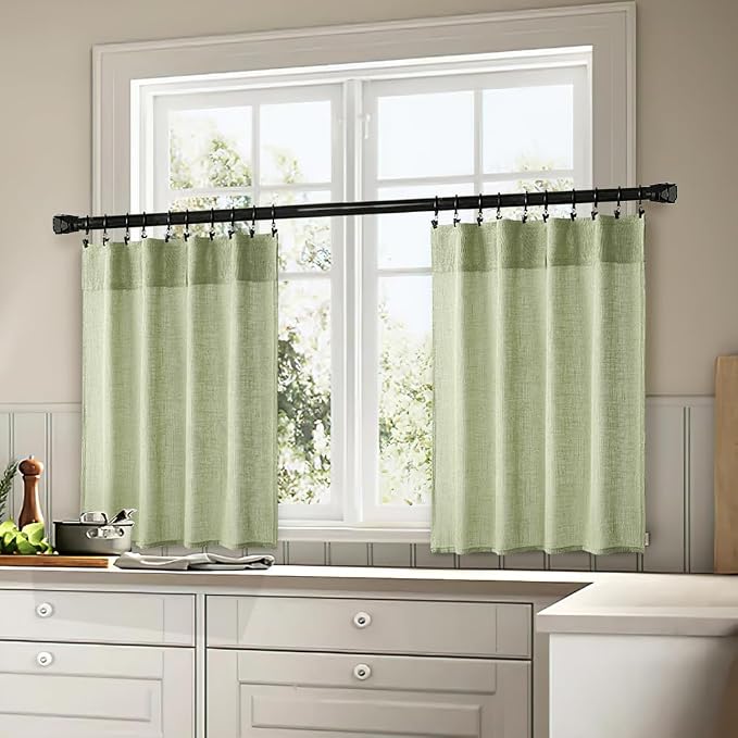 MIULEE Sage Green Kitchen Curtains 24 Inch Length 2 Panels, Soft Thick Linen - Image 3